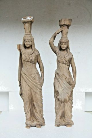 2 X Stunning Hand Carved Gothic Female Ships Head Torso Wood Sculptures