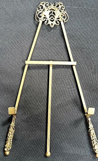 Antique Victorian Gothic Revival Brass Easel Picture Stand c 1890 3