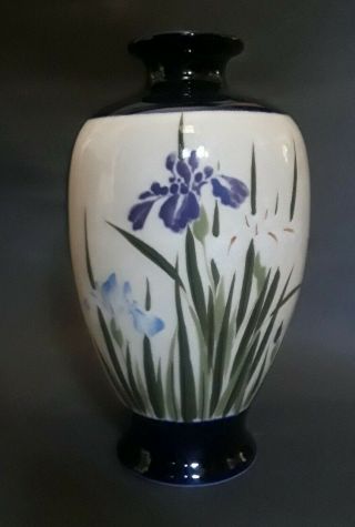 Old Satsuma Vase Iris And Spring Blooming Branches Signed