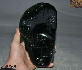 8 " Rare Old China Green Crystal Hand - Carved Hongshan Culture Text Pattern Statue