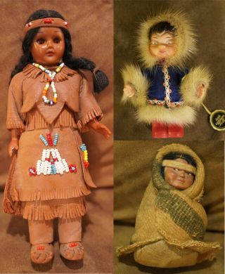 Vintage Dolls Native American Indian Inuit Eskimo Skookum Shrickel German Squaw