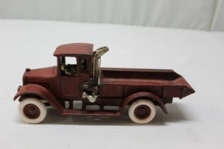 Antique Cast Iron Red Metal Dump Truck White Tires Paint