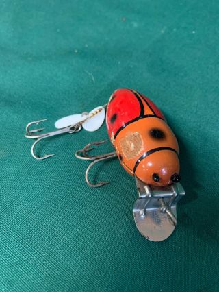 Vintage Fishing Lure Wooden Creek Chub Beetle Orange Body