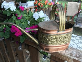 Vintage Watering Can Floral Copper Brass With Spout