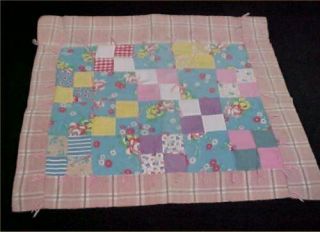 Vintage Antique Baby Doll Quilt Flannel Back Feedsack Cotton Pieced Tied