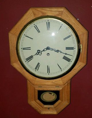 Vintage Antique Regulator Wall Clock W Pendulum & Key