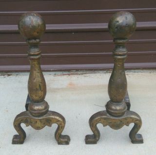 Antique Vintage Hammered Cast Iron Fireplace Andirons