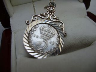 Antique Sterling Silver Coin Pendant Necklace,  1912