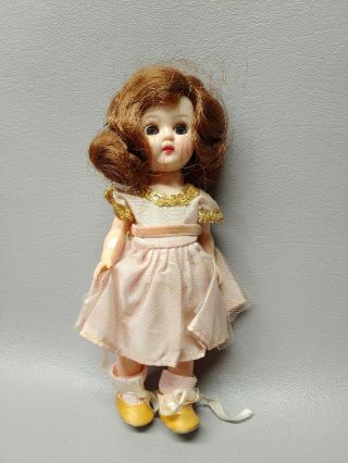 Vintage Hard Plastic Walker Doll 7 1/2 " Brunette Pink Dress