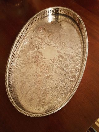 Vintage Silver Plated On Copper Engraved Serving Tray