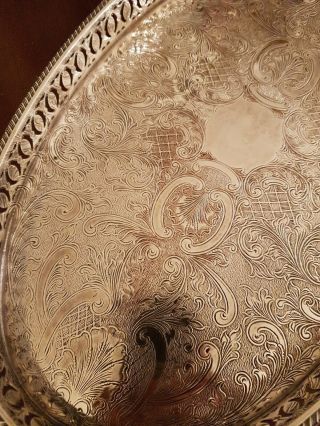 Vintage Silver Plated On Copper Engraved Serving Tray 2