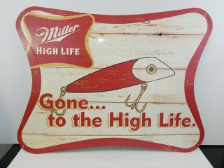 Very Rare Miller High Life Large Tin Metal Fish Hook Sign 30x23 "