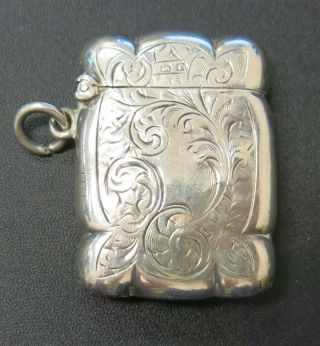 Antique British Sterling Silver Vesta Case By Smith & Bartlam,  Birmingham C.  1905