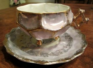 Vintage Gold Accent Hand Painted Porcelain Luster Ware Tea Cup & Saucer