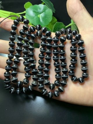 Rare Tibetan Natural Agate Dzi Lines Healer Medicine Beads Necklace 天地一线药师珠 D77