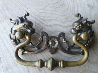 Vintage Antique Dragon Heads Swing Solid Brass Handle Drawer Cabinet Pull
