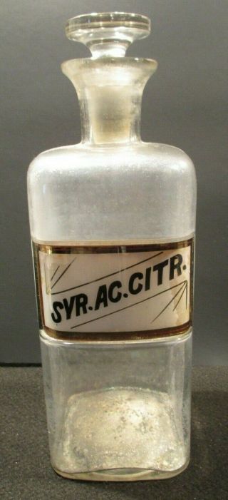 1890 9.  75 In Syr.  Ac.  Citr.  Label Under Glass Apothecary Drugstore Bottle & Top
