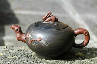 Old Chinese Yixing Teapot With Rabbit Finial Marked