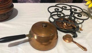Copper Fondue Pot With Stand And Burner,  Vintage Portugal Copper Warming Pot