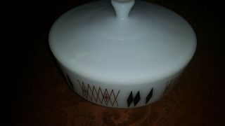 Rare Federal W 3 1/2 Quart Bowl W Lid Atomic Black Diamond Design Mom 1950s