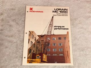 Rare 1970s Koehring Lorain Mc1650 Crane Dealer Brochure