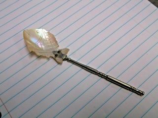 Antique/vintage Carved Fish Bowl Mop Mother Of Pearl & Stainless Caviar Spoon