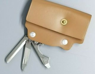 Vintage Kustom Keyper Camel Leather Key Case Holder Knife Bottle Opener Box Rare
