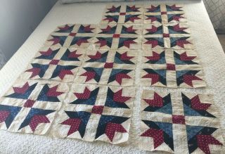 11 Vintage Antique Cotton Fabrics Hand - Stitched Quilt Squares Blocks 13 "