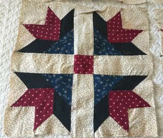 11 Vintage Antique Cotton Fabrics Hand - Stitched Quilt Squares Blocks 13 