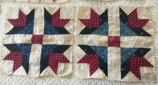 11 Vintage Antique Cotton Fabrics Hand - Stitched Quilt Squares Blocks 13 
