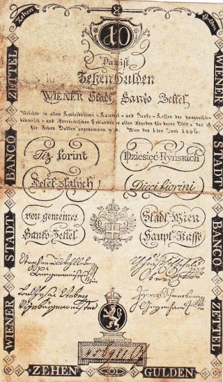 10 Gulden Fine Banknote From Austrian Empire/hungary 1806 Rare