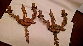 Pair (two) French Rococo Style Candle Wall Sconces Two Arm Candelabras