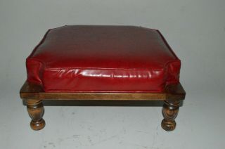 Vintage Mid Century Red Faux Leather Pleather & Wood Footstool 17 " X 17 " X 9 "