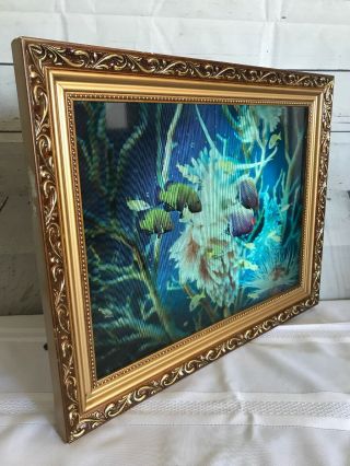 Vintage Gold Framed Lighted Light Up Lenticular Picture Tropical Fish Rare 15x18