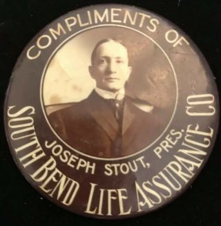 Antique 1900s Southbend Life Assurance Co Advertising Celluloid Pocket Mirror