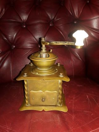Antique Brass And Copper Coffee Bean Mill Grinder