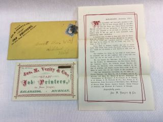 Antique Advertising Trade Card Ad With Letter Dated 1875 Kalamazoo,  Mich Ac101