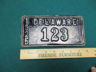 A,  Rare 1925 Delaware Motorcycle License Plate Low 123 Harley - Pope - Indian