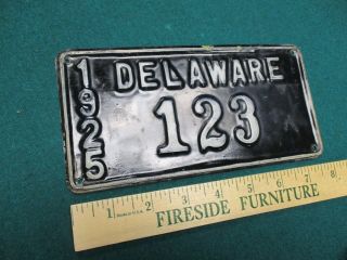 A,  RARE 1925 DELAWARE MOTORCYCLE LICENSE PLATE LOW 123 HARLEY - POPE - INDIAN 2
