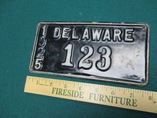 A,  RARE 1925 DELAWARE MOTORCYCLE LICENSE PLATE LOW 123 HARLEY - POPE - INDIAN 3