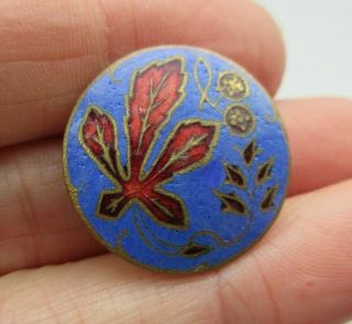 Flawless Antique Vtg French Champleve Enamel Button W/ Vibrant Colors 1 " (j)