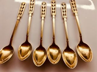 David - Andersen 830s Silver - Gilt Demitasse Spoons,  (6) Vintage Norway