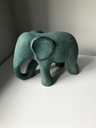Rare Vintage Large Heavy Handmade Clay Blue Indian Elephant Animal Figure