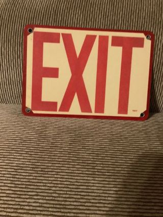 Vintage Metal/ Tin Exit Sign.  Off White And Red.  7x10 In