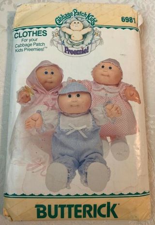 1984 Cabbage Patch Kids Preemie Butterick Sewing Clothes Pattern 6981