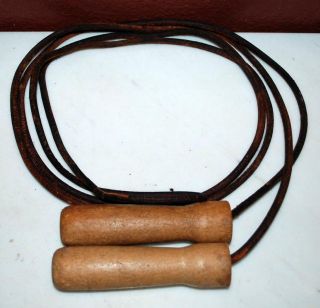 Vintage Antique Leather & Wood Jump Rope With Ball Bearings In Handles 103