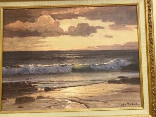 Vintage Rare Oil Painting Print American Robert Wood Beach Landscape Signed