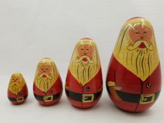 Russian Nesting Doll Wooden Christmas Santa Claus 4 Dolls Made In India A1