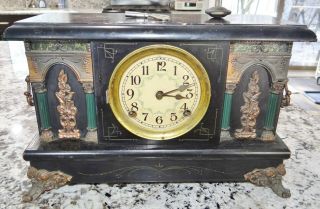 Sessions Pillar Cast Iron Mantel Clock Vtg Antique Runs Good