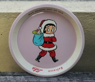 Vtg Rare Mexican 6 1/4 " Tin Tray Advertising Betty Boop Lulu Soda Santa Claus